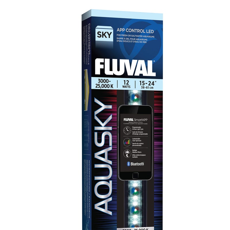 Fluval Aquasky 2.0 LED Aquarium Light â€“ 12W, 15â€“24" â€“ Adjustable RGB & 6500K White LEDs | App Controlled with Weather Effects | Freshwater & Fish-Only Marine Tanks | Extendable Brackets - Image 1